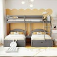 thumbnail image 2 of Full Over Twin Velvet Bunk Bed Frame with Drawers and Guardrails, Multifunctional Bunk Bed with Ladder, Wood Full Bed Combined with Two Twin Beds, 2 of 8