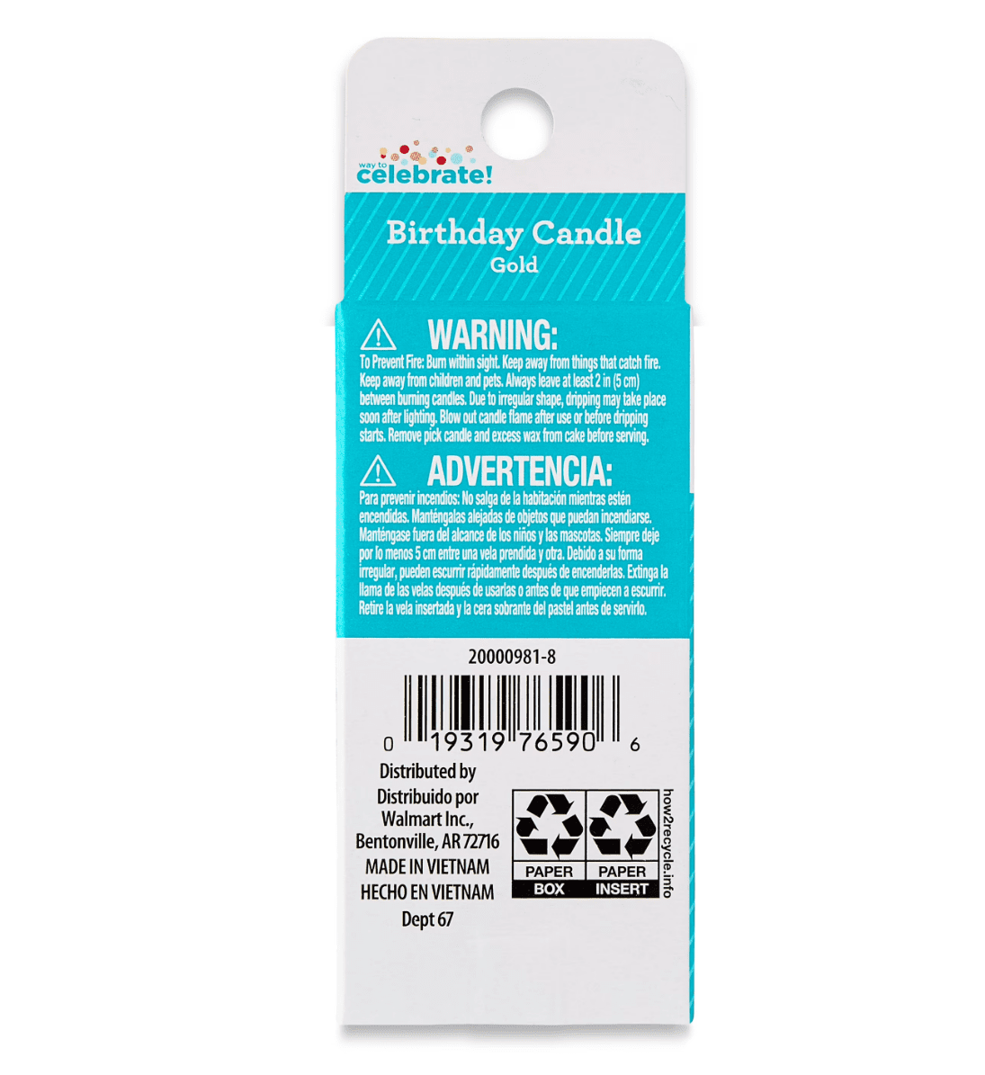 (6 pack) Gold Number 8 Birthday Candle, by Way To Celebrate