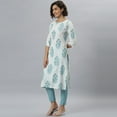 thumbnail image 4 of Janasya Indian Round Neck 3/4 Sleeve Floral Print White Rayon Kurta With Pant and Dupatta For Women, 4 of 9