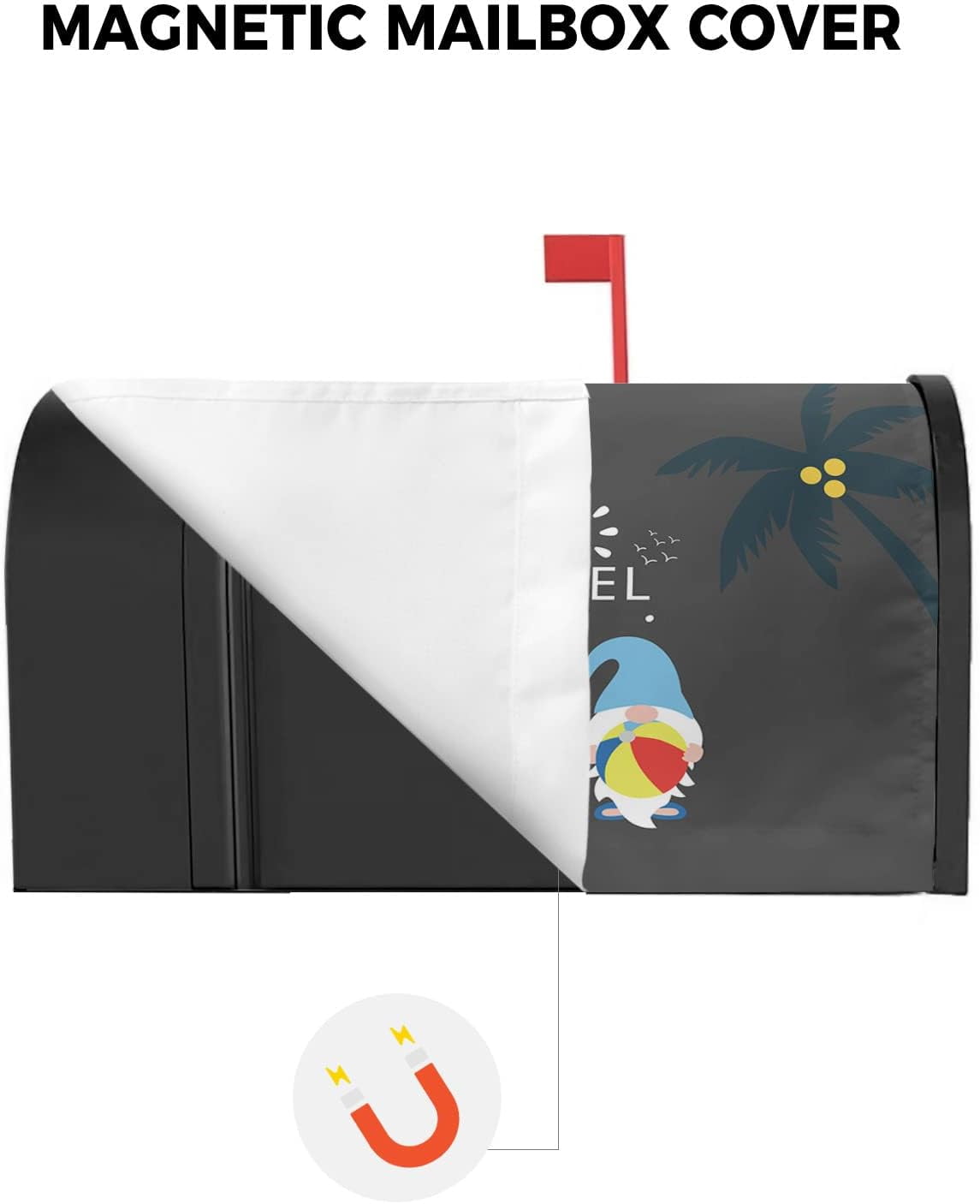 Mailbox Cover, Summer Travel Beach Dwarf with Surfboard Sunglasses Black Mailbox Wrap Magnetic Mailbox Covers for Garden Yard Outdoor Decor,Farmhouse Mailbox Post Box Cover Wraps Large Size 21"x25.5"