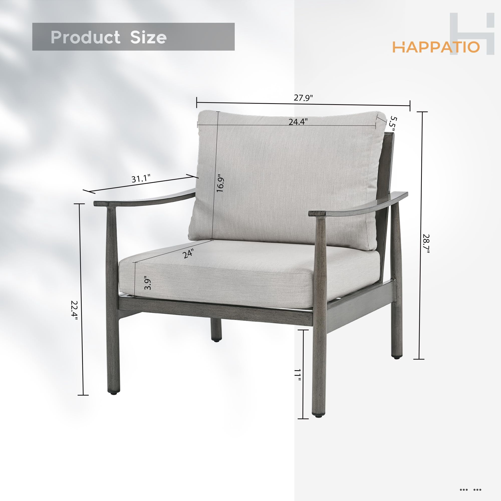Patio Sofa Aluminum Armchairs Set of 2, Outdoor Sofa Chair with Thick Cushion and Rope Backrest