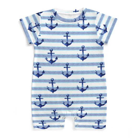 Navy Anchors Stripes Newborn Infant Baby Romper Boy Girl Sea Ocean Nautical Life Summer Short Sleeve Jumpsuit Bodysuit