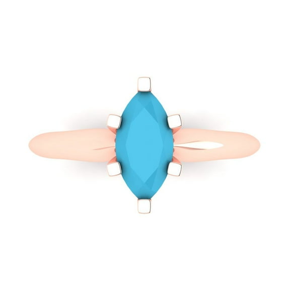 Clara Pucci 14K Rose Gold 1ct Turquoise Solitaire Ring for Women