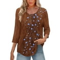 thumbnail image 6 of BangWanChi Women's New 3/4 Sleeve Round Neck Cover Casual Pleated Tunic Top Curved Hem Printed Fashion Tops, 6 of 6