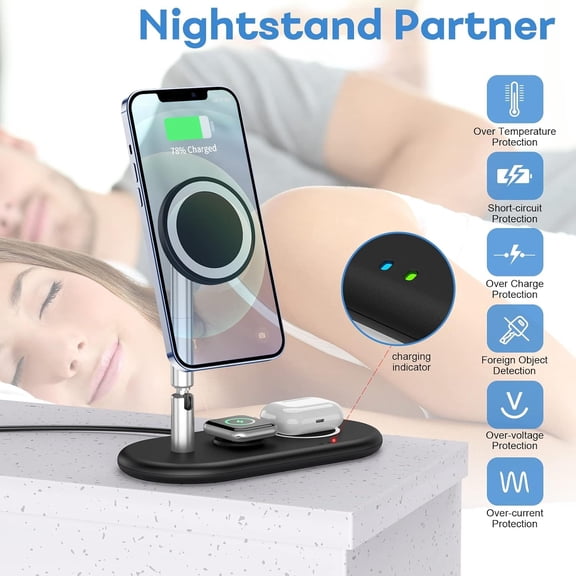 Foldable 3 In 1 Magnetic Wireless Charger Stand For Phone Watch Earbuds