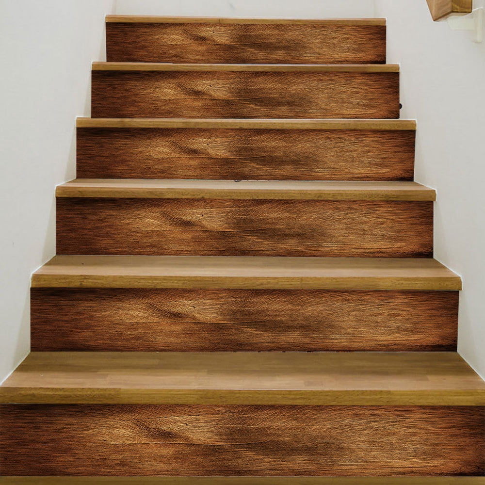 Self Adhesive Stair Stickers, Peel and Stick Vinyl Stair Risers Staircase Murals Decals Sticker Decor for Steps, 39.37"x7.09", Faux Rustic Wood