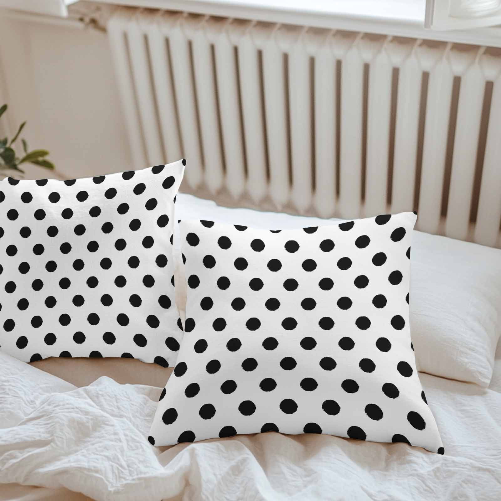 Outdoor Waterproof Throw Pillow Covers Set of 2 Black White Polka Dots Decorative Pillowcases Square Outdoor Pillows Cushion Case 16x16 Inch Cute Solid Color Patio Pillows for Couch Sofa Bed Garden