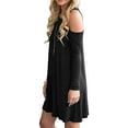 thumbnail image 2 of Anyjoin Women's Long Sleeve Cold Shoulder Top T-Shirt Swing Mini Dress with Pockets, 2 of 5