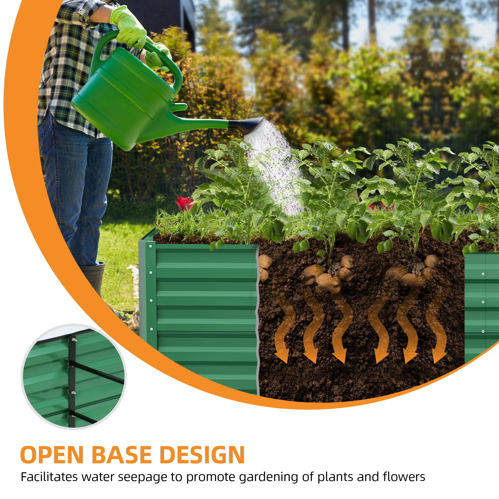 Uforic 8ftx4ftx2ft Large Raised Garden Bed Kit,Outdoor Galvanized Metal Patio Planter Box with Safety Rubber & Gloves, for Vegetables Flowers,Green