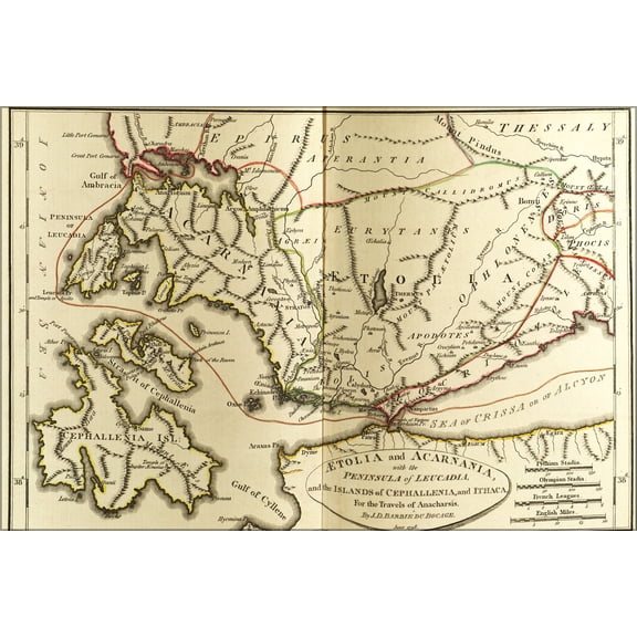 24"x36" Gallery Poster, Map of Ancient Aetolia and Acarnania c1795