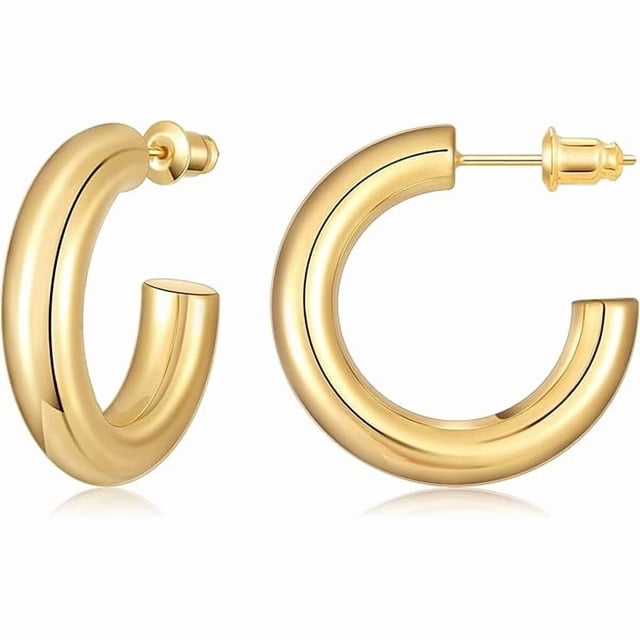 Chenchen Chunky Hoop Earrings for Women 14K Gold Plated, 925 Sterling Silver Post Hoops for Women