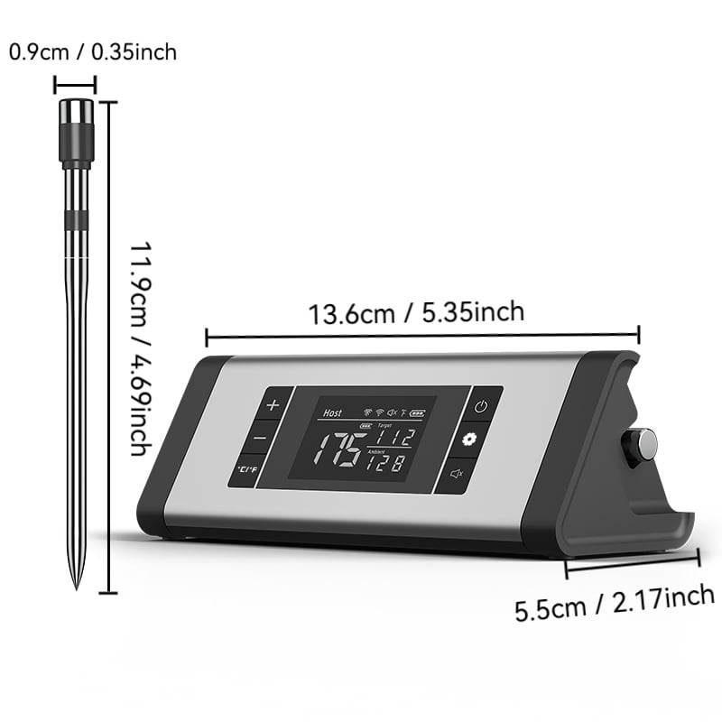800FT smart wireless meat thermometer, with the thinnest probe, Bluetooth food thermometer, remote tracking and real-time reading through the app, suitable for barbecues, grilling, smoking devices