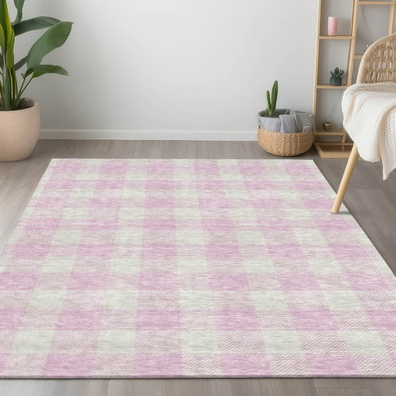 Addison Rugs Chantille Indoor/Outdoor Transitional Plaid Pink Washable Rectangle Rug, 8' x 10'