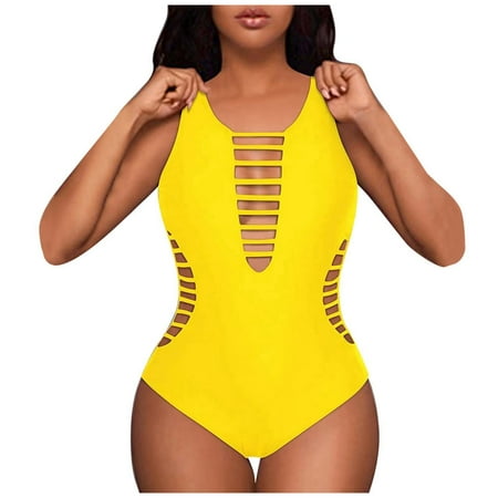 Lojoutye 2025 NEW Swimwears One Pieces  Women s Chic Neck Swimsuit Plus Size Swimwear Color Straps Open Back Mini-Bikini Triangle Design  Bandeau Bikini Top Bikini Thong Bikini and Thong
