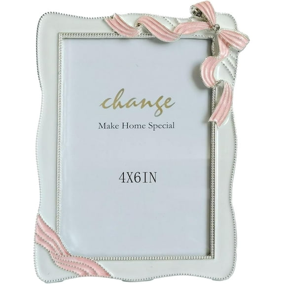 4X6in Modern Minimalist Picture Frames, Luxury Unique Ornate, Picture Frame for Love Letters, Red Bow Photo Frame of HD Glass for Tabletop/Wall Display ,Perfect Gift Choice