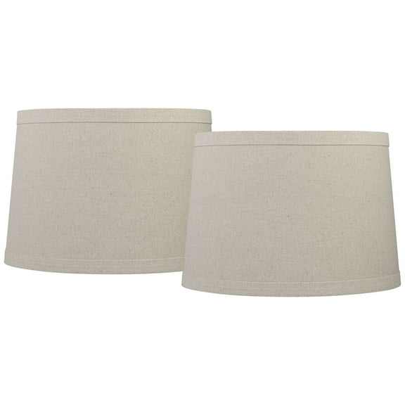 Springcrest Set of 2 Drum Lamp Shades Burlap Medium 14" Top x 16" Bottom x 11" High Spider with Replacement Harp and Finial Fitting