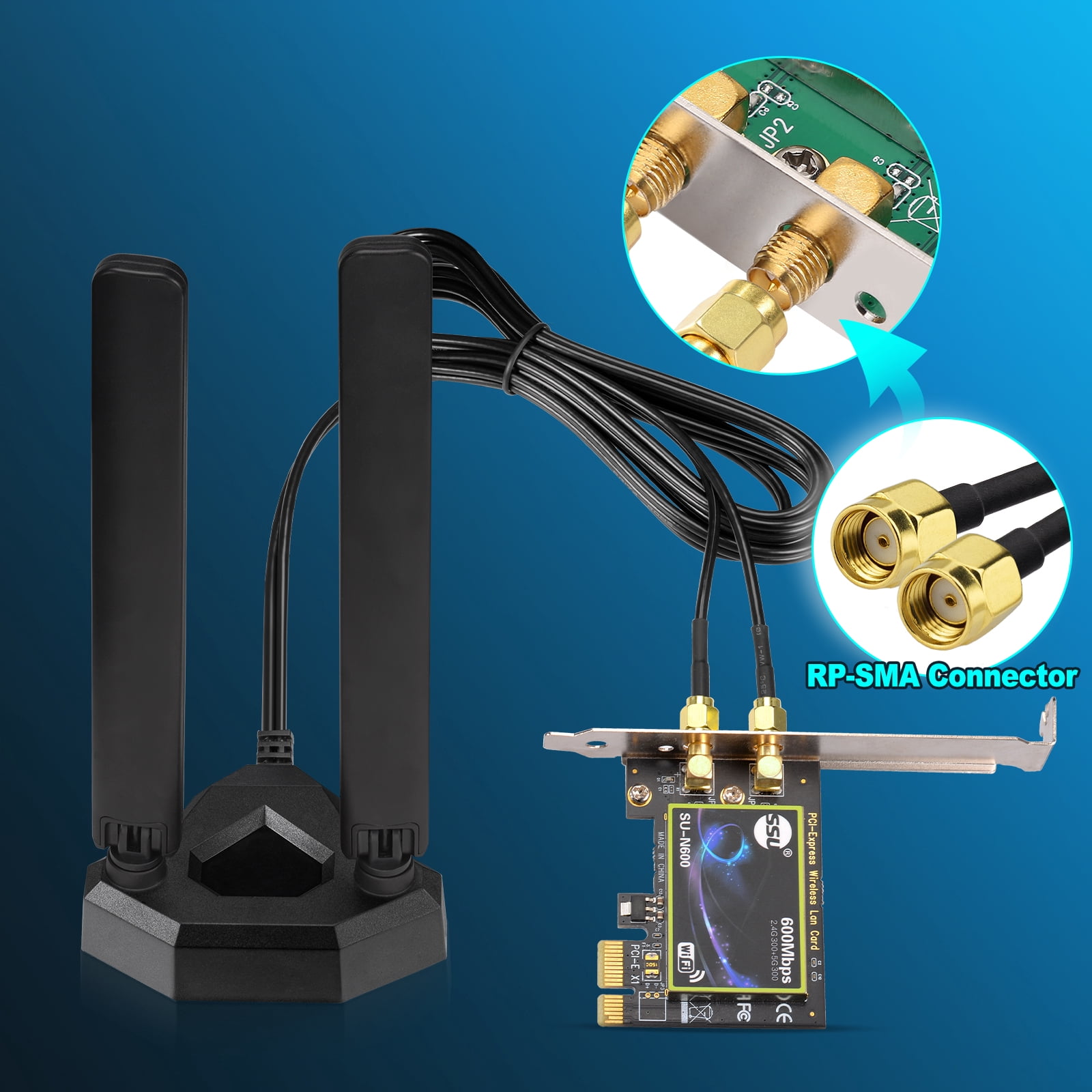 Eightwood WiFi 6E 6GHz 5GHz 2.4GHz Tri-Band Gaming WiFi Antenna for PC and Router with Extension Cable