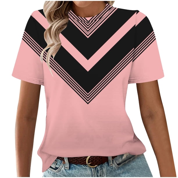 Tops Cortos para Mujeres Casual de Moda Impreso Cuello Redondo, Camiseta de Manga Corta para el Uso Diario, Fiesta Y Cómodo
