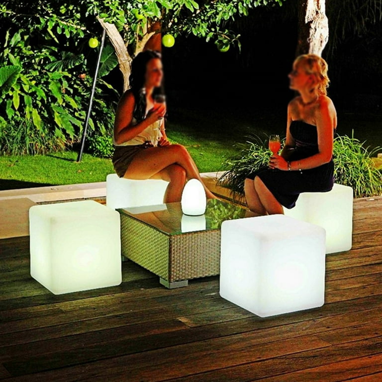 JUNTEX Glowing Cube Square Stool LED Light Cube Seat Chair