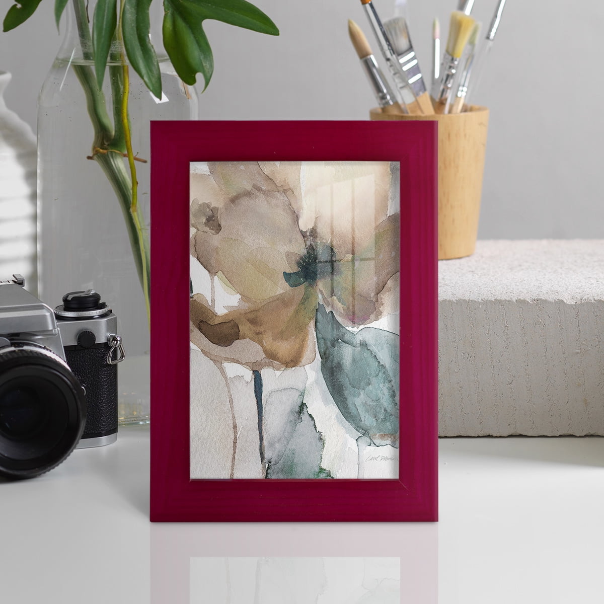 Watercolor Poppy I -Framed Print w/glass-Cherry Red