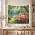 thumbnail image 5 of Garden Pond With Willow Trees and Pink Flowers, Peaceful Cottagecore Style for Garden Lovers, Floral Wall Art, Mother's Day Gift, Tapestry Wall Hanging for Bedroom and Living Room, 5 of 7