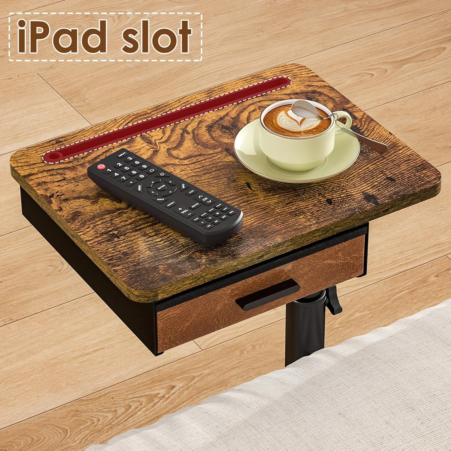 TV Tray Table with Swivel Top, Drawer, and Height Adjustment for Eating, Working, or as a Sofa Desk in Living Room or Bedroom