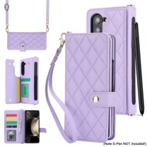 ELEHOLD for Samsung Galaxy Z Fold 5 Wallet Case,Luxury Premium PU Leather with Flip Card Holders Crossbody Shoulder Strap Wrist Strap Magnetic Clasp Shockproof Stand Cover for Galaxy Z Fold 5,Purple
