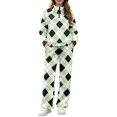 thumbnail image 2 of Light Green Argyle 2 Piece Loungewear Sets for Women Quarter Zip Pullover Wide Leg Pants with Pockets, Casual Fall Winter Travel Airport Soft Matching Sweatsuits, 2XL, 2 of 9