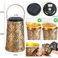 thumbnail image 3 of ROSHWEY 4 Pack Outdoor Solar Hanging Lantern Lights Metal LED Decorative Light for Garden Patio Yard Lawn and Tabletop with Hollowed-Out Design, Bronze Color, Leaf Pattern, 3 of 8
