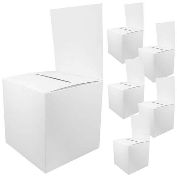 LEORX 6Pcs Donation Box Paper Raffle White Rectangular For Collect Tips And Prayer .79X5.89X5.89in