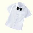 thumbnail image 4 of TFEOQRY Toddler Boys Cotton Dress Shirt Toddler Fashion Short Sleeve Blouse Solid Color Gentleman's School Uniform Shirt Bow Tie Suit White, 4 of 5