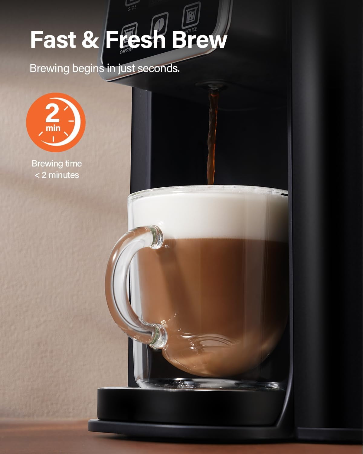 Single Serve Coffee Maker, Hot and Iced Coffee Machine for K Cup Pods & Ground Coffee, 6 to 14 oz Brew Sizes, with 50 oz Large Water Tank, Removable Drip Tray, Stainless Steel, Red