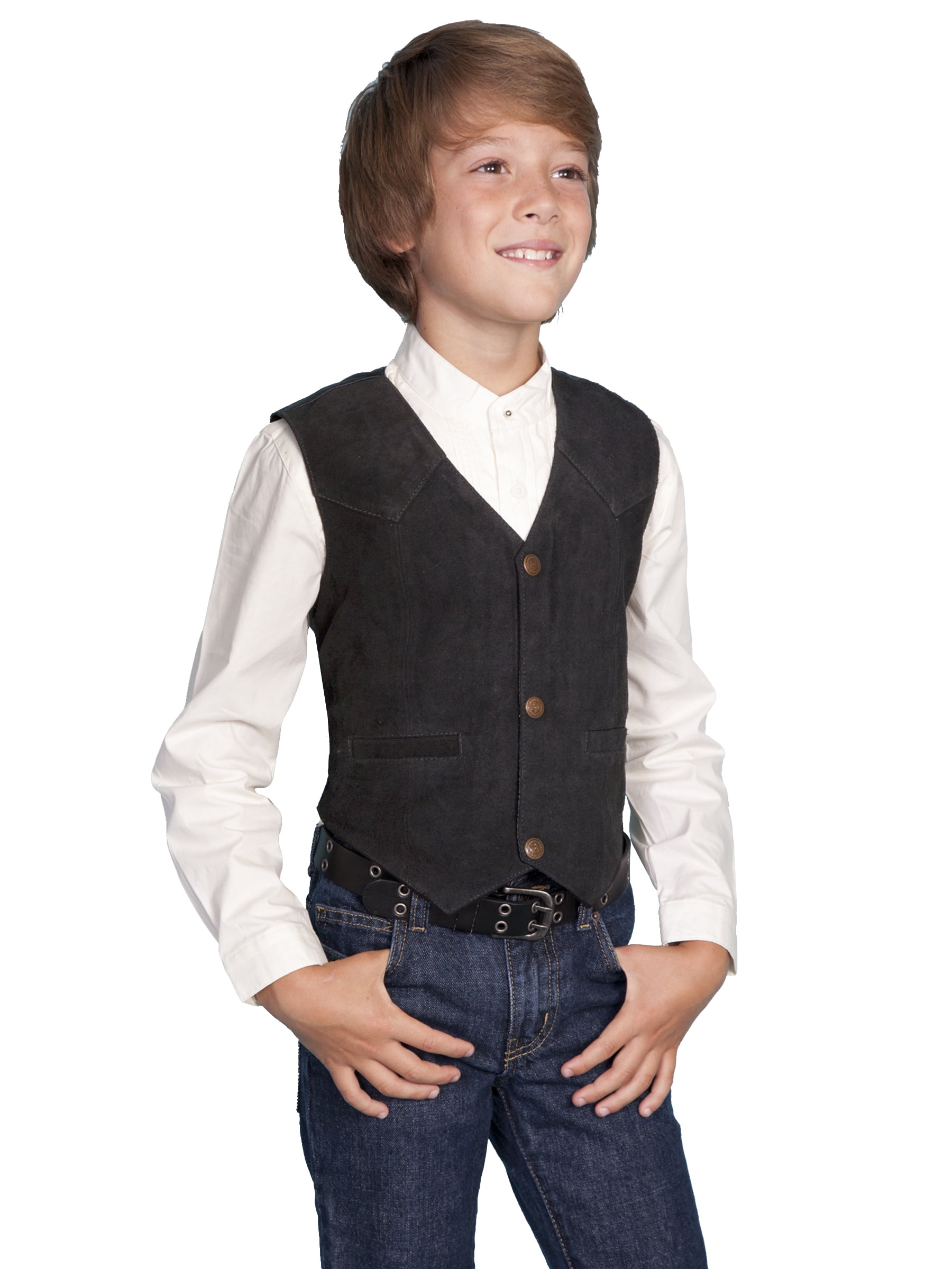 boys black leather vest