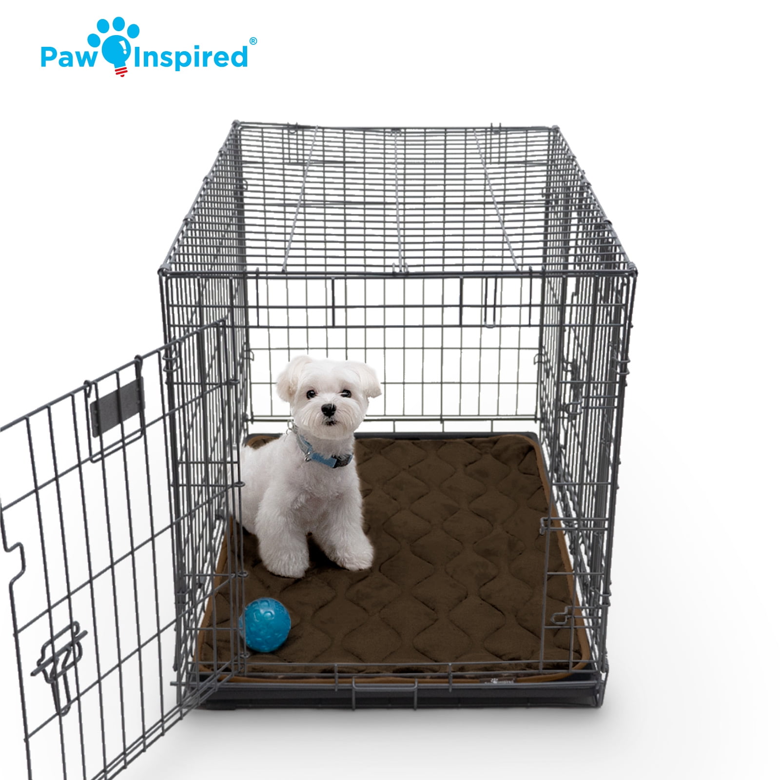 Paw Inspired Washable 36" Dog Crate Mat, Size 35x22 Inch, Waterproof Dog Crate Kennel Bed Anti-Slip Bottom Leakproof Pads (Dark Brown)