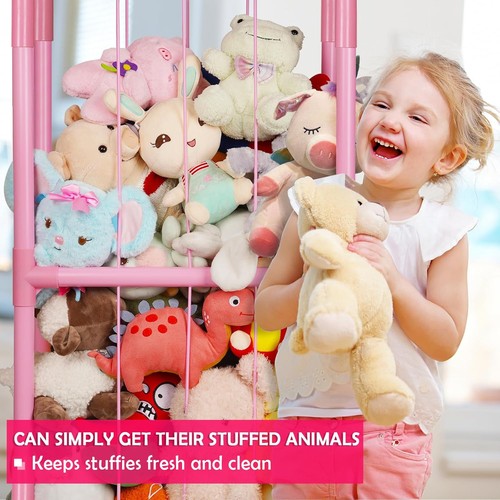 Colourtree Biege Hanging Stuffed Animal Storage Net, Zoo-Themed Toy Organizer Holder with Elastic Band, Saves Space in Playroom, Bedroom, Nursery (1 Tier)