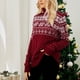 thumbnail image 2 of Gibobby Suéter de Punto Navideño Suéter de Navidad para mujer, Tops de manga larga, cuello redondo, camisa a rayas de punto, suéter térmico informal(Rojo,M), 2 of 5