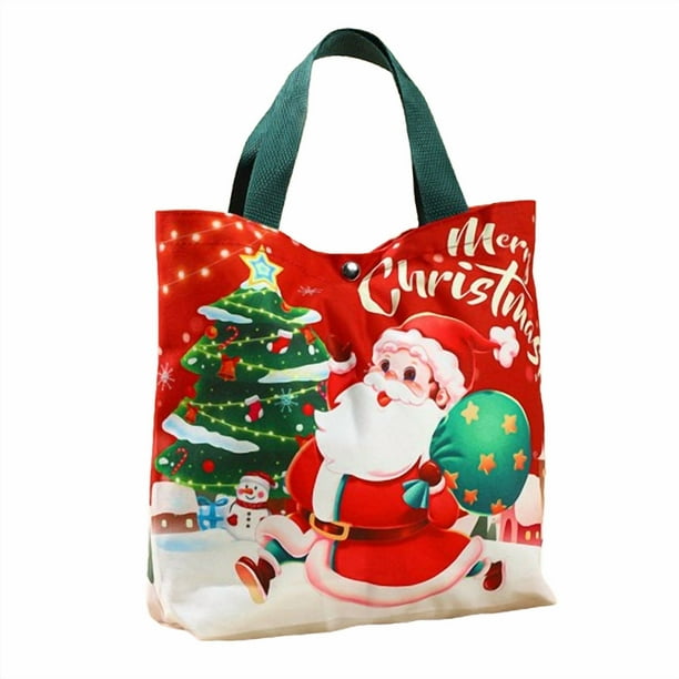 Bolsa de lona navideña | Bolsa de regalo reutilizable para Nochebuena | Bolsa de regalo festiva de mano para pequeños obsequios de manzanas acarameladas | Bolsa de embalaje navideña duradera para