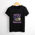 thumbnail image 4 of Women’s T-Shirt, Boho Moon Phase Patterned Pumpkin Fall Cottagecore Witchy Short Sleeve Tee for Pumpkin Farm Trip, Halloween Festival & Casual Autumn Harvest Daily Top, 4 of 8