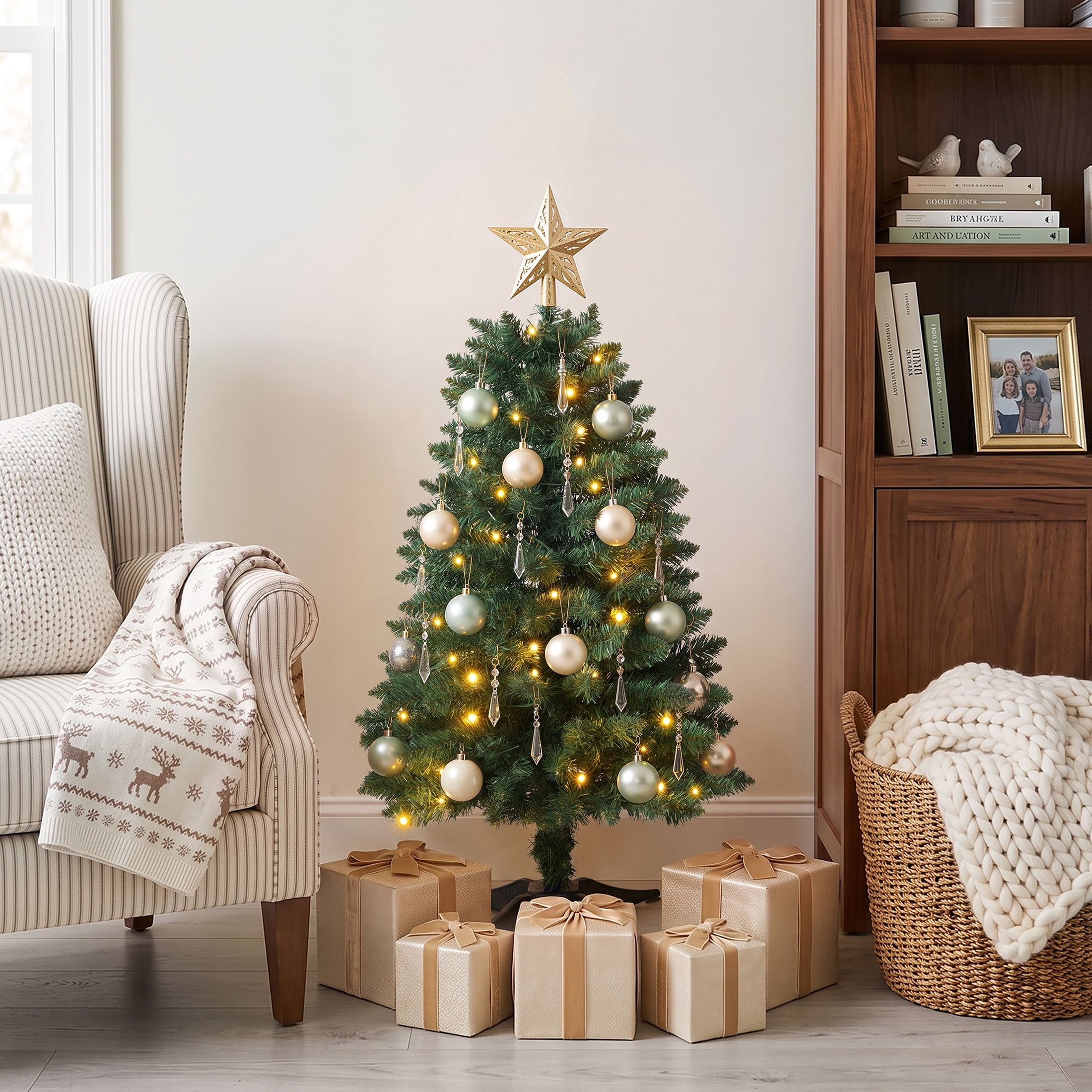 DR.Planzen 3FT Mini Pre Lit Christmas Tree - Artificial Tabletop Xmas Tree with 50 LED Lights, 8 Lighting Modes, 160 PVC Branches for Home Office Apartment Holiday Decorations