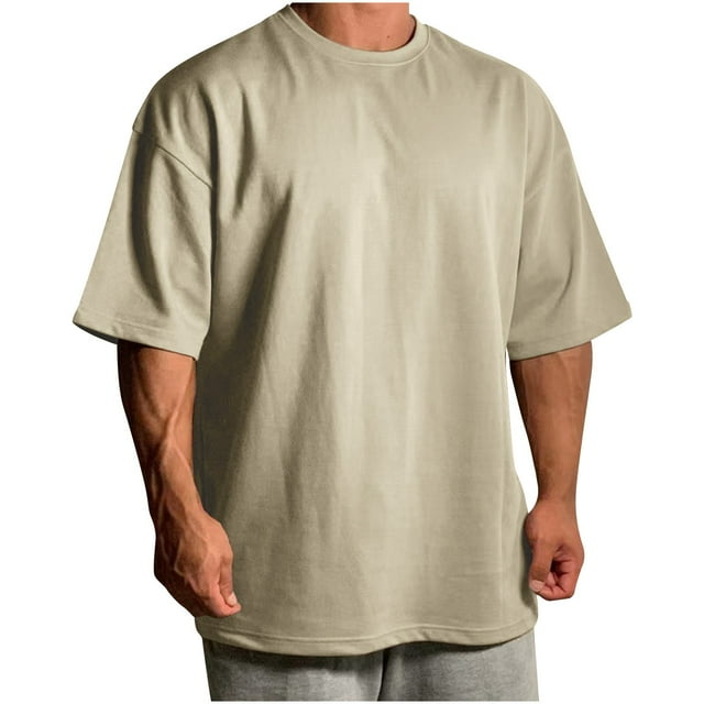 Talla Más Moda Deportes de Verano de los Hombres Suelta Manga Corta Cuello Tripulación Superior, Camisa de Fitness Casual para Diario