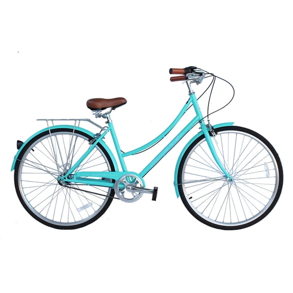 Wonder Wheels City Bike 700C 39 Cm/15.5" Hi-Ten Steel Frame, Shimano Tz21-7 Speed V-Brake, Alloy Rims 700C*14G*32H, Tire:700Cx35 Black. With Back Rack - Ocean Blue