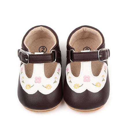 

ELF 0-18M Baby Girls Shoes Soft Sole PU Leather Embroidery Flowers Flats Non-slip Toddler Shoes for First Walkers