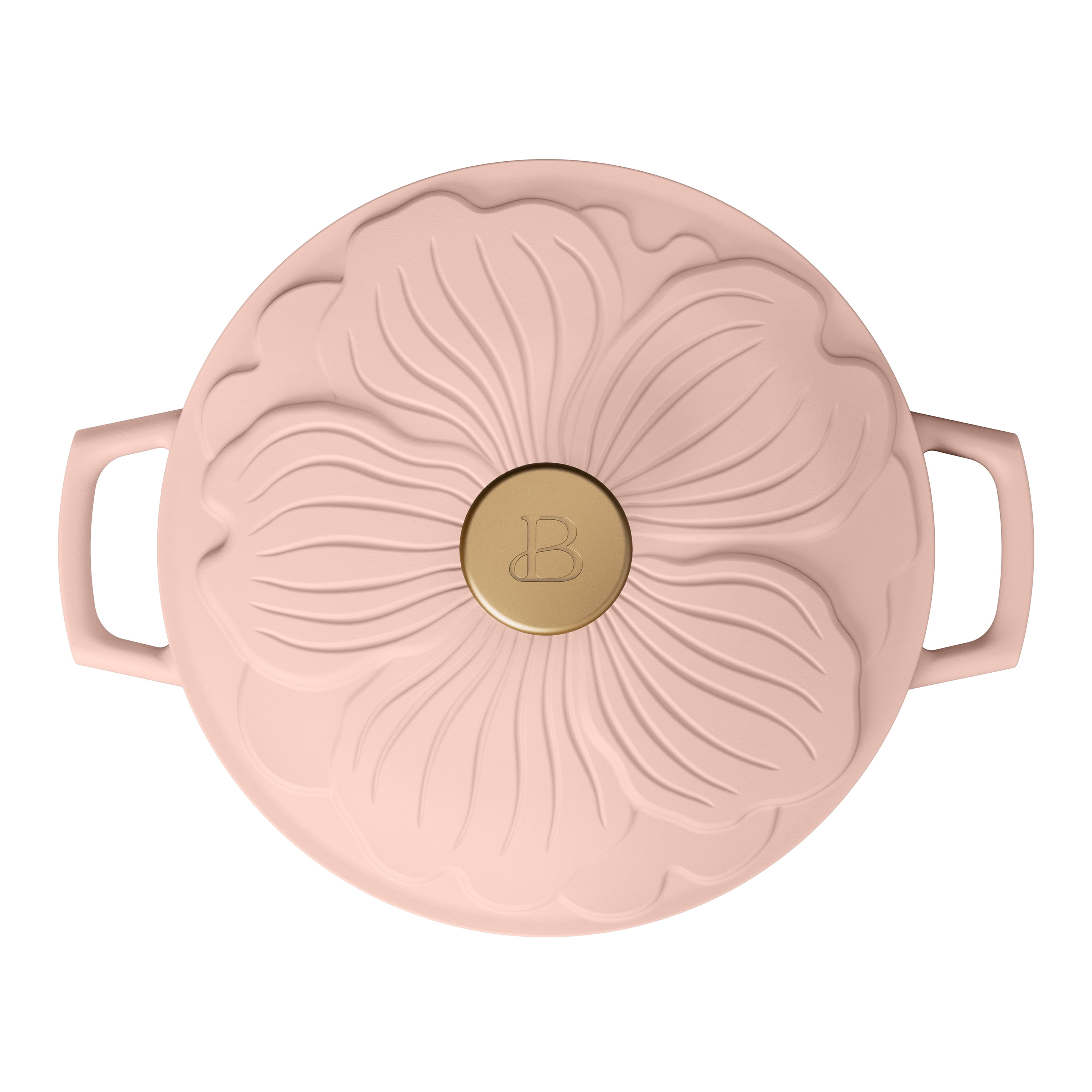 Beautiful 4 Quart Enameled Cast Iron Round Dutch Oven with Petal Design Lid, Rose by Drew Barrymore