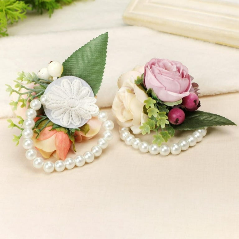 yuanxue Rustic Bride Wrist Flower Bridesmaid Artificial Flowers Corsage  Bracelet Girls' Party Prom Hand Flower for Wedding Ceremony Anniversary  Bridal