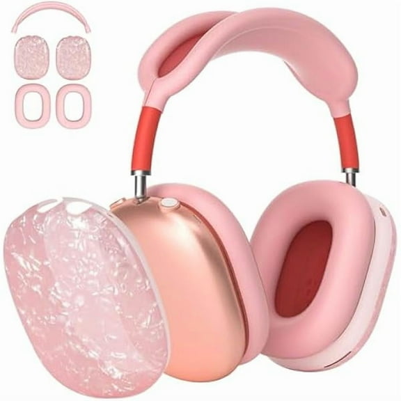 Case Cover for AirPods Max Headphones (2024/2020) Pearl Shell Texture Soft TPU Ear Cups Case/Ear Pad/Headband Silicone Cover Compatible with Apple AirPods Max(USB-C) Protective,Pink Pearl Shell