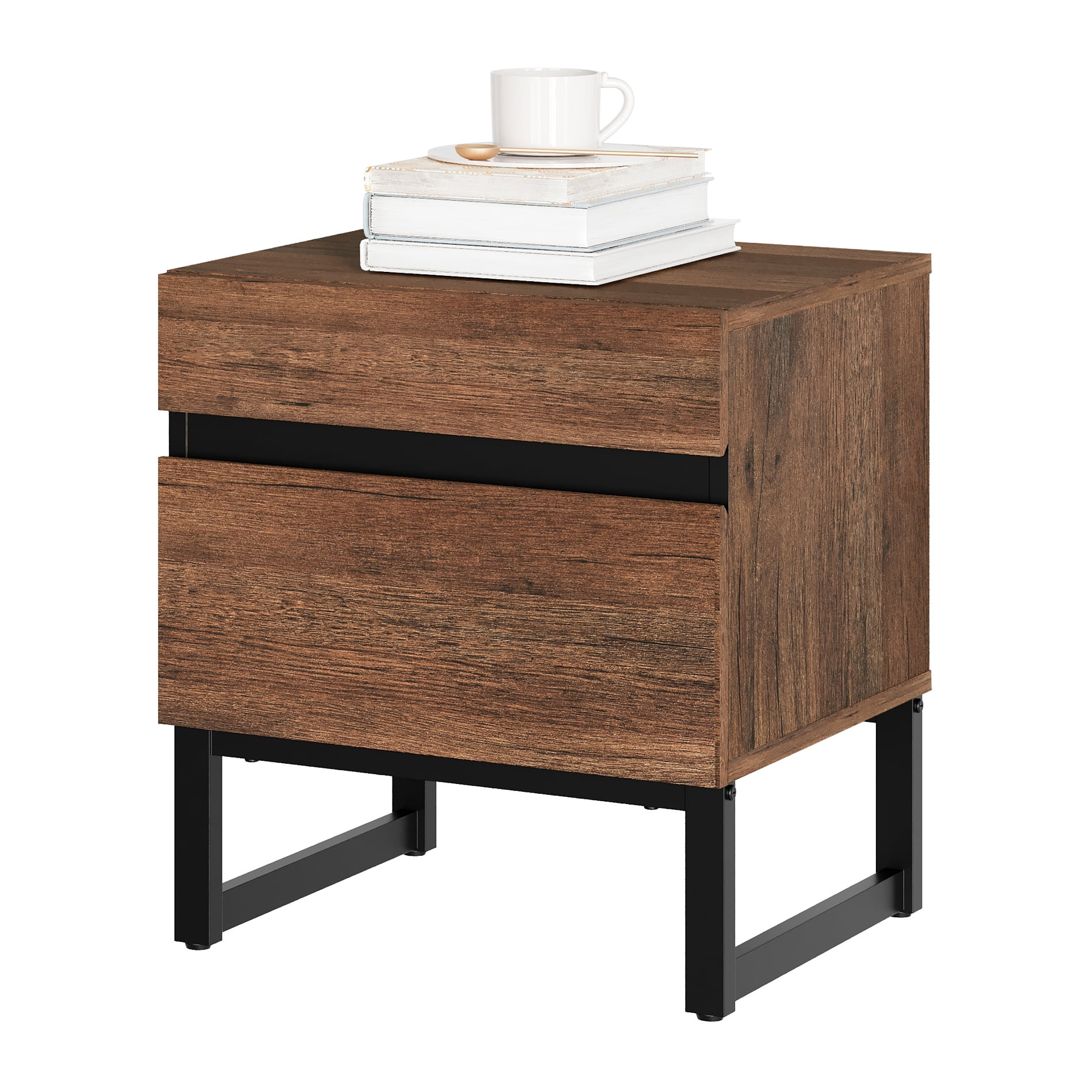 WAMPAT Modern End Table With 2 Drawers - Compact Sofa Side Table & Nightstand For Living Room & Bedroom