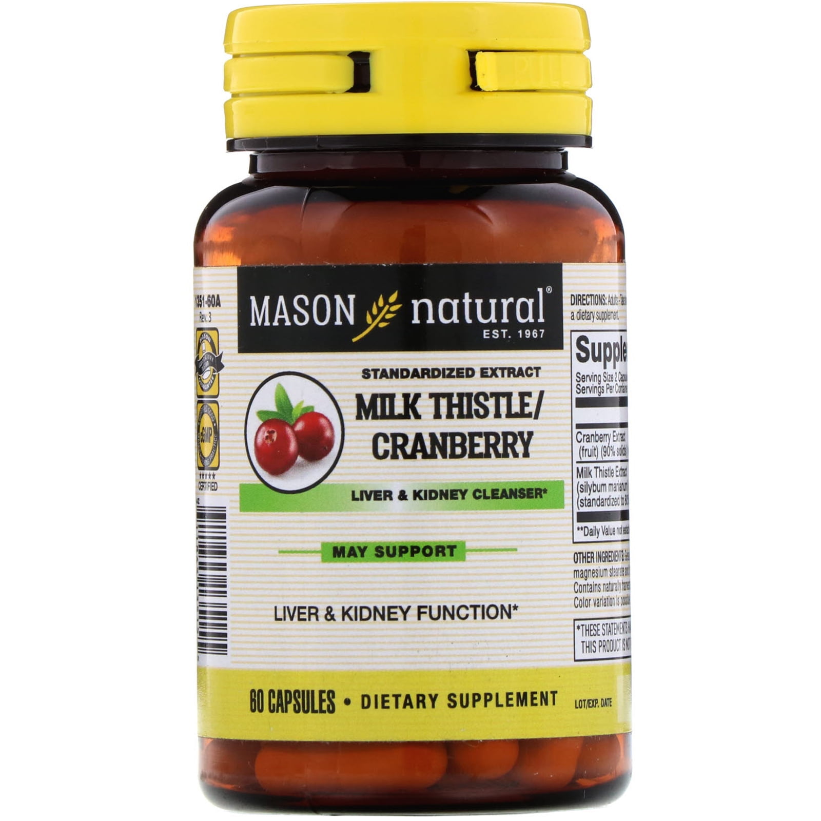 Mason Natural Milk Thistle Cranberry Liver Kidney Cleanser 60 Capsules ...