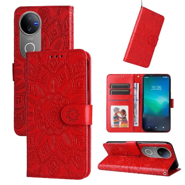 Funda tipo cartera GANGXUN para Vivo V50 , diseño girasol, cuero PU, soporte, cierre magnético, tarjetero