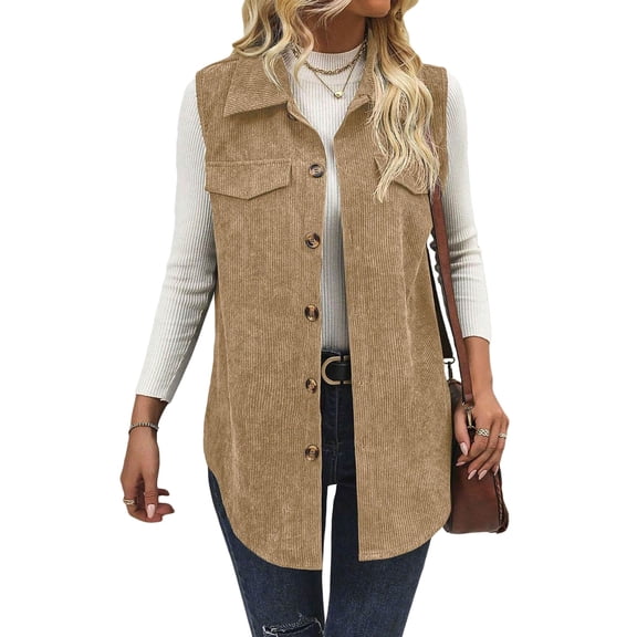 jinghuiyue Womens Corduroy Vests Button Down Sleeveless Collared Casual Dressy Office Outerwear Waistcoat M