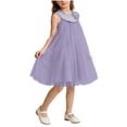thumbnail image 3 of MKOSPLRT Girls Sleeveless Dress Ruffle Flower Mesh Tutu Gown Kids Flowy Party Skirt Vacation Easter Outfits Purple 3-4 Years, 3 of 6